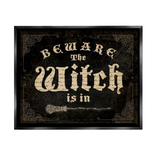 Stupell Industries Beware The Witch Vintage Phrase Framed Floater Canvas Wall Art